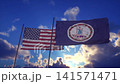 American and Virginia State Flags Flying in Bright Cloudy Sky 141571471