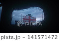 Georgian National Flag Waving Above Ruined City Under Stormy Sky 141571472