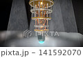 Wide seamless 360-degree circular orbit wrapping around a quantum computer core, panoramic view. 141592070