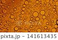Orange liquid with bubbles of various sizes slowly floating and merging in a macro shot 141613435