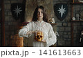 A woman holding skull at chest level, lace white dress, candlelit stone backdrop. Solemn gaze, tactile study of mortality and relic texture 141613663