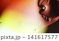 Colorful abstract liquid art with bubbles slowly moving and merging in a macro shot 141617577