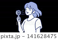 Woman cooling off with a portable fan (transparent background) 141628475