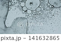 Oil bubbles of various sizes slowly moving and coalescing on a greyish liquid surface 141632865