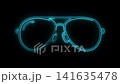 Neon glowing aviator sunglasses illustration with bright blue light effects on black background 141635478