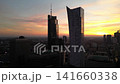 Aerial view of Zlota 44 and Varso Tower skyscrapers at sunset in Warsaw, Poland 141660338