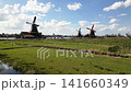 Aerial shot of windmills in Zaanse Schans heritage park in Netherlands 141660349