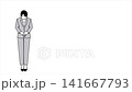 一幅動畫插圖，描繪了一位女商人邊鞠躬邊講話，背景為白色。 141667793