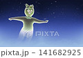 A cat monster resembling a face-changing performer (Hundred Faces) against a starry sky background. Loop material for adding text. 141682925