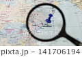 Magnifying glass focusing on Mogadishu, Somalia on map 141706194