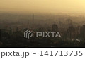 Aerial Cinematic Panorama of Cairo and Giza cityscape in Haze at Sunset 141713735