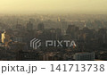Aerial Panoramic View of Cairo at Sunset with Warm Golden Haze over Giza 141713738