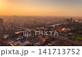 Aerial View of Cairo Nile River and Bridges at Vivid Orange Sunset 141713752