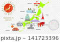 日本の観光地と到着する飛行機のアニメーション（首里城） 141723396