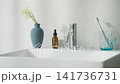 A woman who keeps her cosmetics in the bathroom. 141736731