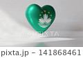 A green heart sits on a flat surface with a white lotus design and stars, flag of Macau. The animation highlights the smooth features and reflections, providing a clear view of the design 141868461