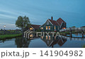 Dutch traditional house night time lapse at Zaanse Schans Village, Netherlands 141904982