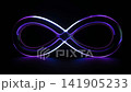 Glowing neon infinity loop symbol on black background, abstract animated backdrop, seamless loop 141905233