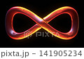 Abstract infinity loop glowing neon ribbon on black background, digital stop motion animation, seamless loop 141905234