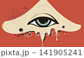 Stylized eye melting on red background, abstract surreal digital animation, seamless loop 141905241