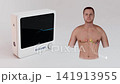 ECG lead placement animation with V1 V6 chest electrodes, realistic electrocardiogram monitor waveform, cardiac diagnostic visualization, 3D medical illustration for cardiology education 141913955