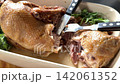Inside a Perfectly Roasted Duck Revealing Tender Juicy Meat and Rich Texture After Cutting 142061352