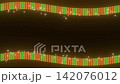 クリスマスカラーのイコライザーウェーブとキラキラ粒子のコピースペース動画背景素材（赤と緑・冬） 142076012
