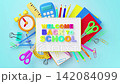 Welcome back to school design with grid notebook and colorful tools 142084099