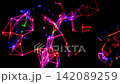 Colorful abstract plexus shapes on black background 3d render. Dots connected by lines like web concept. Technology backdrop with lines and dots, seamless loop for vj loop 142089259