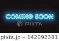 Coming soon glowing neon text animation isolated on black background 142092381