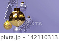 Christmas rotating hanging balls and snowflakes on purple background. New Year decorative elements. Seamless looped 4k animation. 142110313