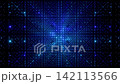 Futuristic seamless loop animation of moving through a geometric matrix of blue and cyan spheres 3d render, digital sci-fi infinite zoom grid backdrop with neon glow flashes 142113566