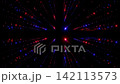 Dynamic seamless loop animation of moving through wide angle grid of red and blue light rays 3d render, premium abstract gaming layout backdrop on black 142113573