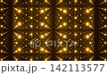 Looping golden geometric grid matrix with dots and shiny light reflection. Seamless Sci-Fi glitter background 3d render 142113577