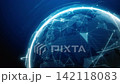 Global communication information technology, Digital Globe Network and Data Analytics Visualization, Futuristic digital globe showing network connections and data analytics on dark blue background. 142118083