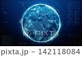 Digital Globe Network and Data Analytics Visualization, Futuristic digital globe showing network connections and data analytics on dark blue background, Global communication information technology 142118084