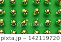Golden Christmas rotating balls on green background. New Year decorative pattern. Seamless looped 4k animation. 142119720