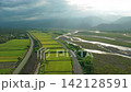 Aerial view of rice fields in Sanxing Township, Yilan County, Taiwan 142128591