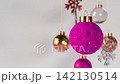 Christmas rotating hanging balls and snowflakes. New Year decorative elements. Seamless looped 4k animation. 142130514