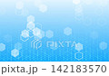 Abstract background translucent hexagon particles floating across a soft blue background, creating a clean geometric design for technology and digital concept 142183570