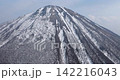 Drone aerial footage of snow remaining near the summit of Mt. Daisen in spring and the surrounding mountainside. 142216043