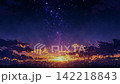 8-bit pixel art animation of a vibrant sunset sky with glowing clouds and twinkling stars. 142218843