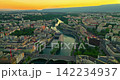Establishing shot of Geneva city. Aerial view of the Swiss lake town. Rooftops of houses and the lake bay 142234937