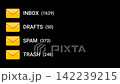 digital mail app on a black screen featuring fast rising inbox number 142239215