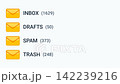 Animated email folder interface showing rapidly increasing message counter for inbox and spam 142239216