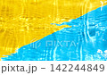 Overhead slow motion video of vibrant yellow blue liquid texture with shimmering water caustic 142244849