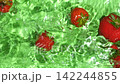 Top view slow motion of red strawberries falling into water with a big splash 142244855
