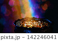 Magical pixel pot of sparkling gold under a rainbow beam. Ideal for St Patricks day and fantasy treasure concepts. 142246041