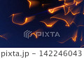 Dynamic amber particle light streams flowing across dark blue background. Abstract digital energy network motion loop. 142246043