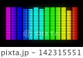 Dynamic rainbow vertical audio spectrum equalizer bars. Pulsing music visualization on black background. Digital frequency equalizer sound signal visualization. Frequency level indicator 142315551